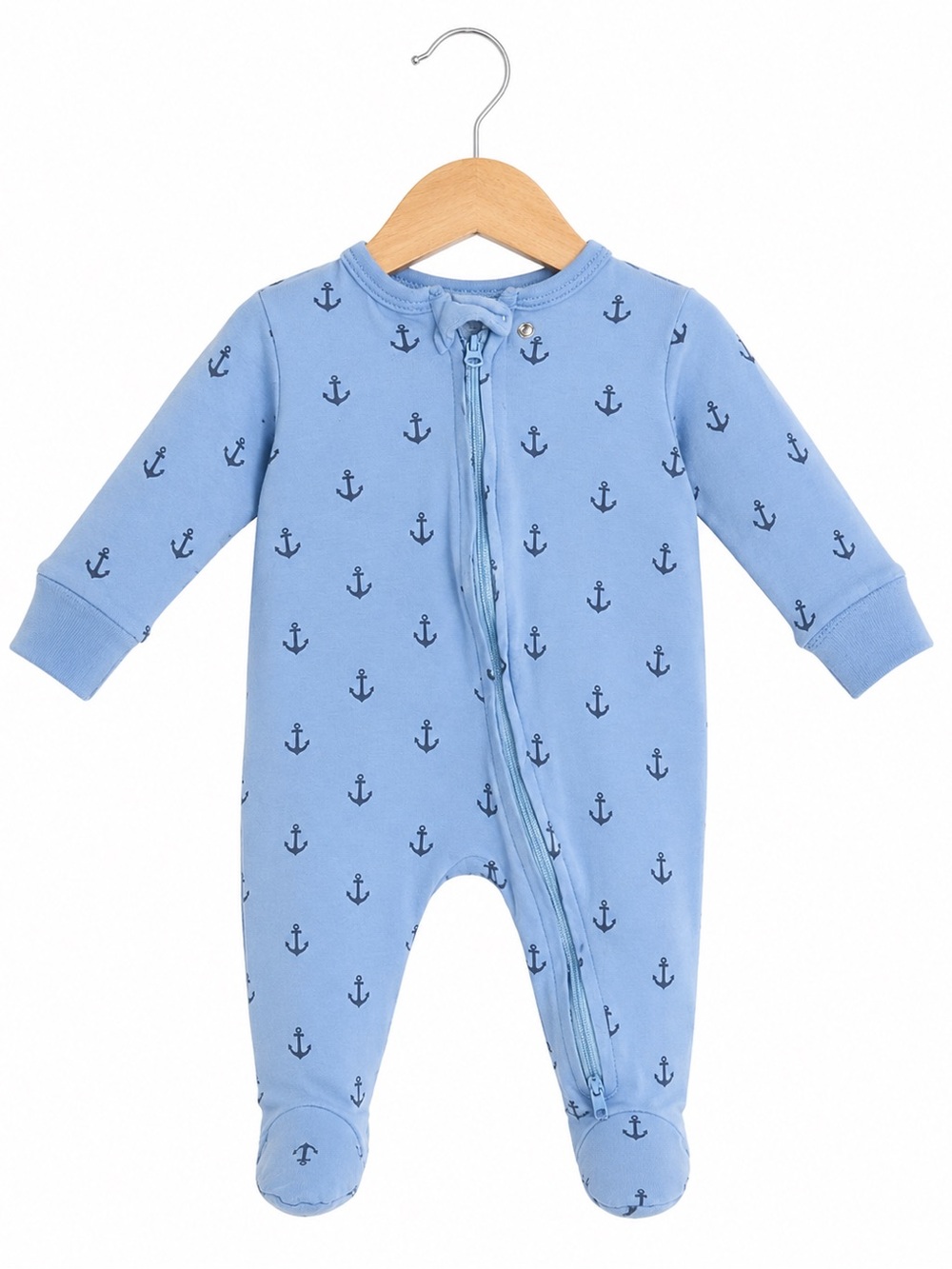 Source Unknown Light Blue Anchor Print Footed One-Piece